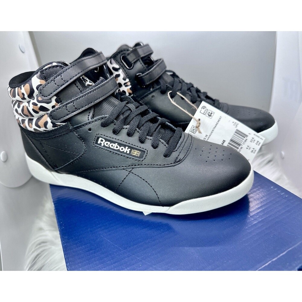 NIB Reebok Freestyle Hi High Top Black Animal Cheerleading Dance Shoe - Size 5